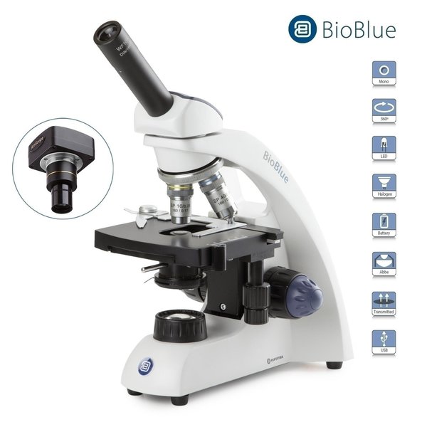 Euromex BioBlue 40X-1000X Monocular Portable Compound Microscope w/ 5MP USB 2 Digital Camera BB4220C-5M